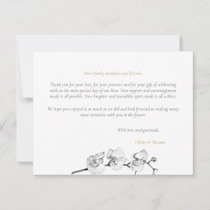 Cartão De Agradecimento Casamento de Orquídeas Douradas Brancas Negras Mod