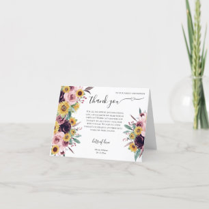 Cartão De Agradecimento Casamento de outono Rustic Sunflower Rosa Burgundy