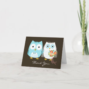 Cartão De Agradecimento Casamento de Owls Bride e Groom Newlyweds Obrigado