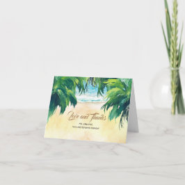 Cartão De Agradecimento Casamento de Palms Sea e Sand Watercolor Obrigado