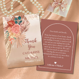Cartão De Agradecimento Casamento de Pampas Grass Floral Terracotta Boho S