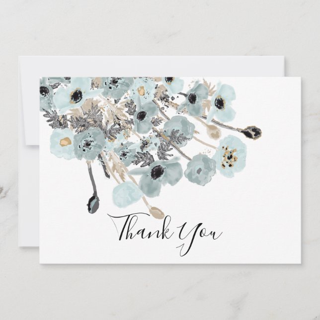 Cartão De Agradecimento Casamento De Papagaios Florais De Azul E Cinza (Frente)