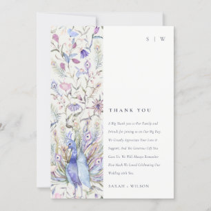 Cartão De Agradecimento Casamento de Peacock com Aquarela Ornamentado de P