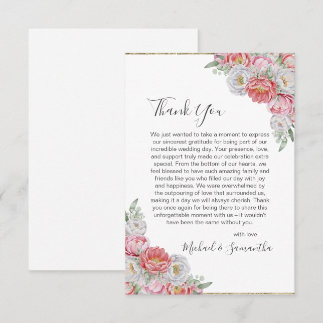 Cartão De Agradecimento Casamento de Penas Brancas e Rosa (Frente/Verso)