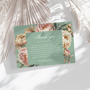 Cartão De Agradecimento Casamento de Penas Rosa-Rosa, Blush Verde - Pastel