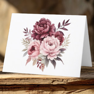 Cartão De Agradecimento Casamento de Peony Floral Burgundy Watercolor
