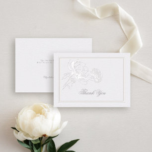 Cartão De Agradecimento Casamento de Peony Ivory Formal Elegant Casal Note