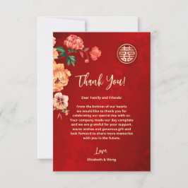 Cartão De Agradecimento Casamento de Peony Red Chinese