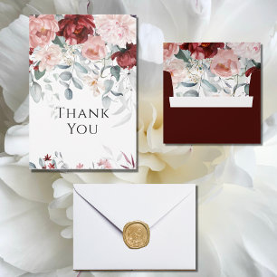 Cartão De Agradecimento Casamento de Peony Rosa Burgundy