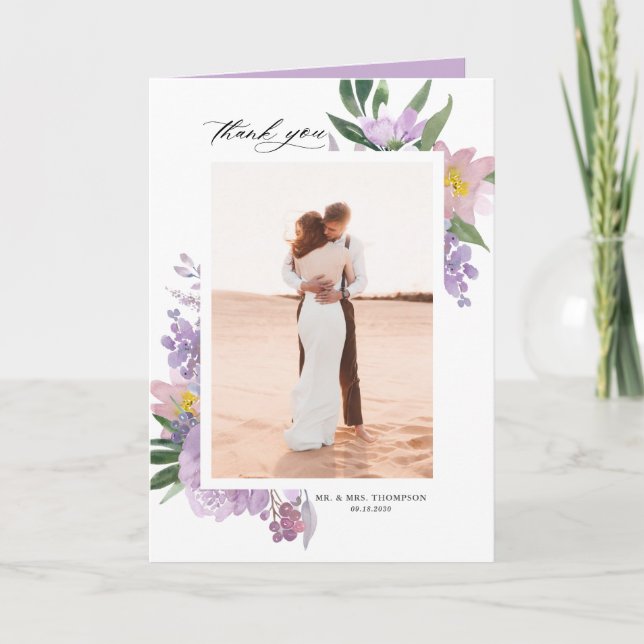 Cartão De Agradecimento Casamento de Pessoas Roxas e Rosas (Frente)