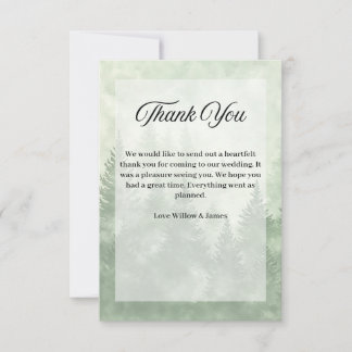 Cartão De Agradecimento Casamento de Pine Forest Minimalista Rustic