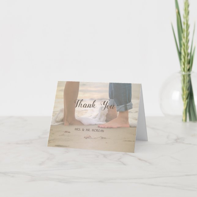 Cartão De Agradecimento Casamento de Praia,Cartões de agradecimentos de Fo (Frente)