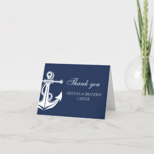 Cartão De Agradecimento Casamento de praia de Anchor Marinho náutico Obrig