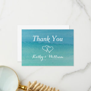Cartão De Agradecimento Casamento de praia de coloração aquática da safra