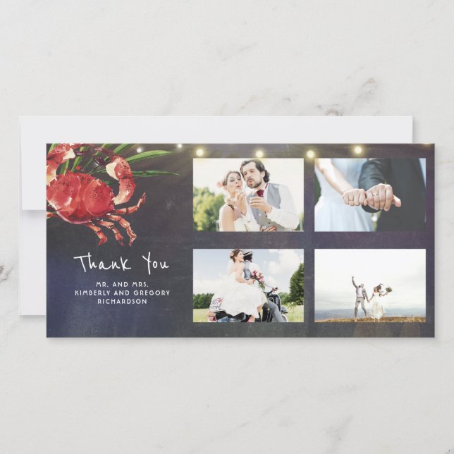 Cartão De Agradecimento Casamento De Praia Náutica Do Caranguejo Obrigado  (Frente)