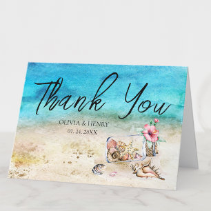 Cartão De Agradecimento Casamento de Praias com Estrelas de Aquarelas e Co