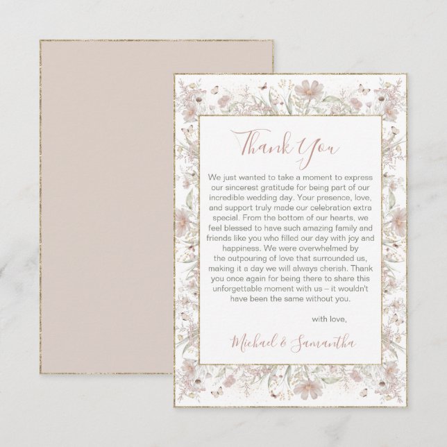 Cartão De Agradecimento Casamento de primavera de Blush e Sage Wildflower (Frente/Verso)