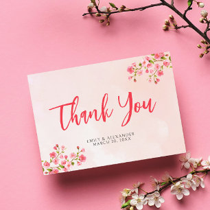 Cartão De Agradecimento Casamento de primavera do Flor de Cereja, Cor de Á