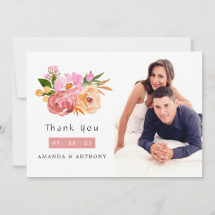 Cartão De Agradecimento Casamento de Primavera Floral Foto de Casamento Pa