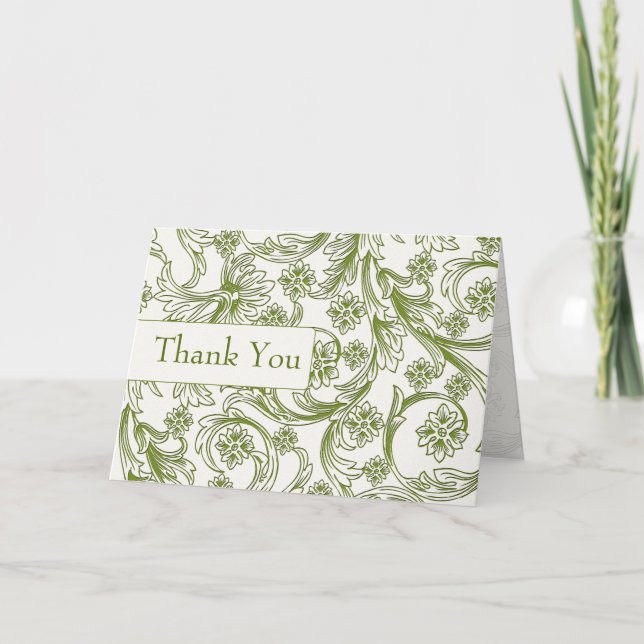 Cartão De Agradecimento Casamento de primavera Floral Verde e Branco (Frente)