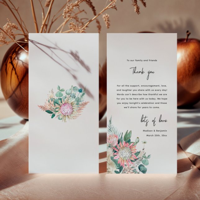 Cartão De Agradecimento Casamento de Protea com Grama de Pampas e Eucalipt (Criador carregado)