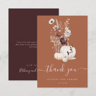 Cartão De Agradecimento Casamento de Pumpkin Floral de Queda Elegante