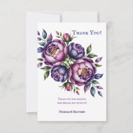 Cartão De Agradecimento Casamento de Púrpura Elegante e de Penas Magenta