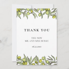 Cartão De Agradecimento Casamento de Ramo de Oliva Moderna