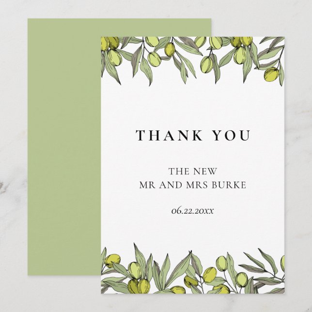 Cartão De Agradecimento Casamento de Ramo de Oliva Moderna (Frente/Verso)