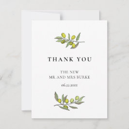 Cartão De Agradecimento Casamento de Ramo de Oliva Moderna