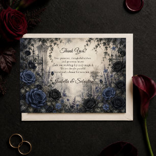 Cartão De Agradecimento Casamento de Rosa Azul Gótica Mal-humorada