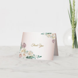Cartão De Agradecimento Casamento de Rosa Branca com Aguarela Verde