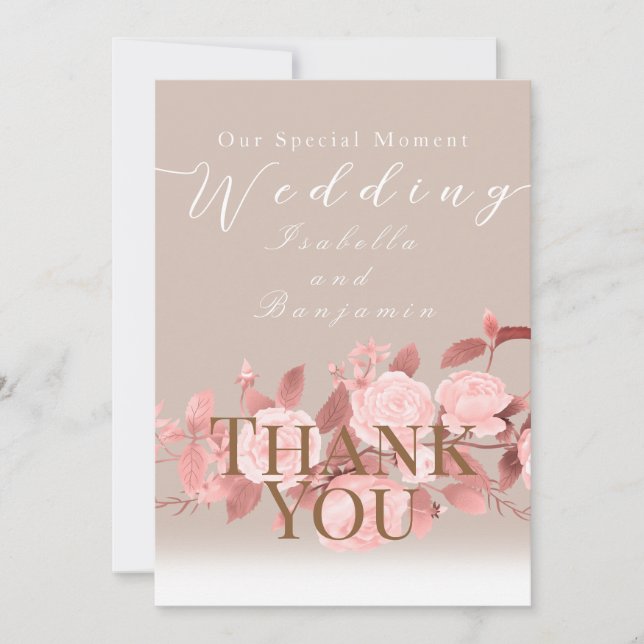 Cartão De Agradecimento Casamento de Rosa Chic Elegante (Frente)
