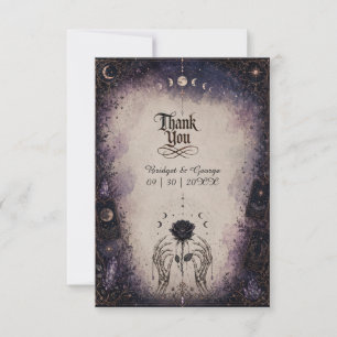 Cartão De Agradecimento Casamento de Rosa da Lua do Tarot Gótico Esqueleto