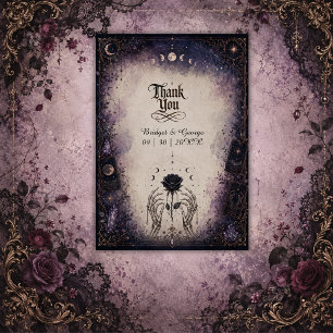 Cartão De Agradecimento Casamento de Rosa da Lua do Tarot Gótico Esqueleto