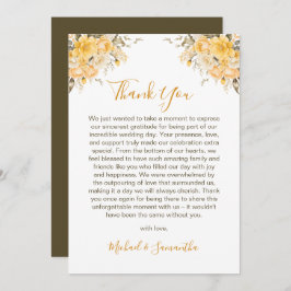 Cartão De Agradecimento Casamento de Rosa de marfim e amarelo legante