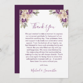 Cartão De Agradecimento Casamento de Rosa de marfim e roxo elegante