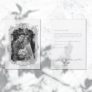 Cartão De Agradecimento Casamento de Rosa Francesa Clássica Ornamentada
