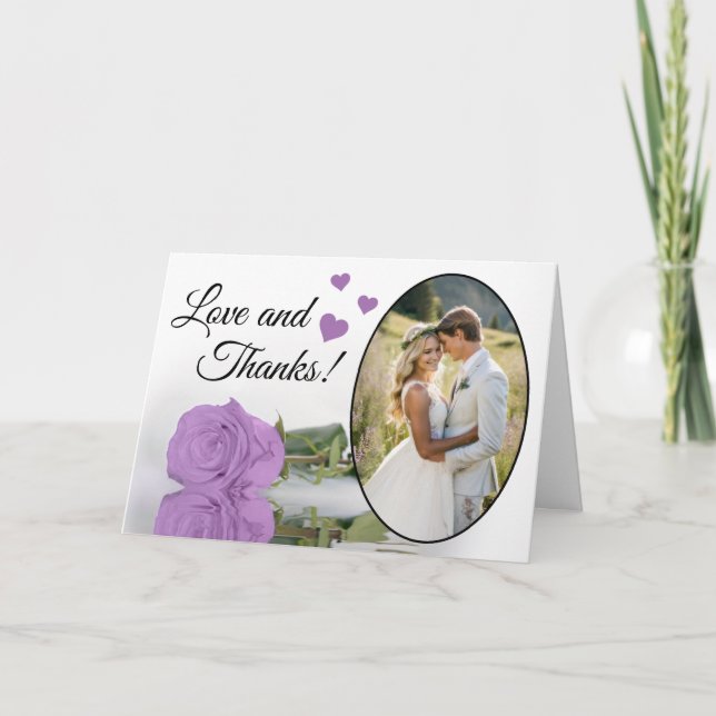 Cartão De Agradecimento Casamento de Rosa Lilás Roxa Elegante Amor & Grati (Frente)