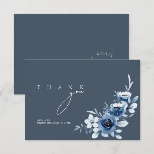 Cartão De Agradecimento Casamento de Rosas Azuis Simples em Ardósia