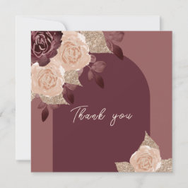 Cartão De Agradecimento Casamento de Rosas de Aquarela da Borgonha Elegant