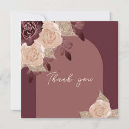 Cartão De Agradecimento Casamento de Rosas de Aquarela da Borgonha Elegant