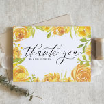 Cartão De Agradecimento Casamento de Rosas de Jardim Amarelo de Aquarela<br><div class="desc">Mande obrigado com este cartões de agradecimentos de casamento personalizável. Apresenta rosas de jardins de aquarelas amarelas com um roteiro de capricho. Personalize adicionando nomes e mensagens. Este cartões de agradecimentos floral amarelo é perfeito para eventos de primavera e verão como casamentos,  aniversários e chás. Itens correspondentes estão disponíveis.</div>