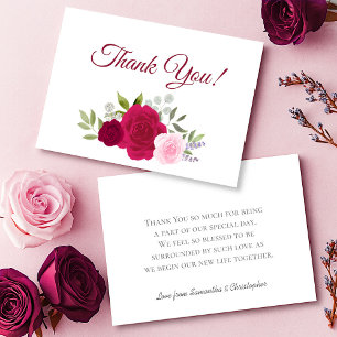 Cartão De Agradecimento Casamento de Rosas Elegante Magenta e Rosa Boho