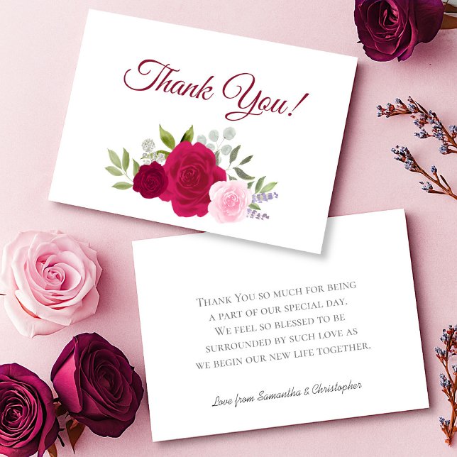 Cartão De Agradecimento Casamento de Rosas Elegante Magenta e Rosa Boho (Front/Back)