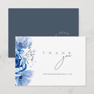 Cartão De Agradecimento Casamento de Rosas Florais Simples de Opulência Az