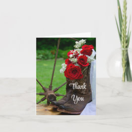Cartão De Agradecimento Casamento de Rosas Rustic Boots Boots Obrigado