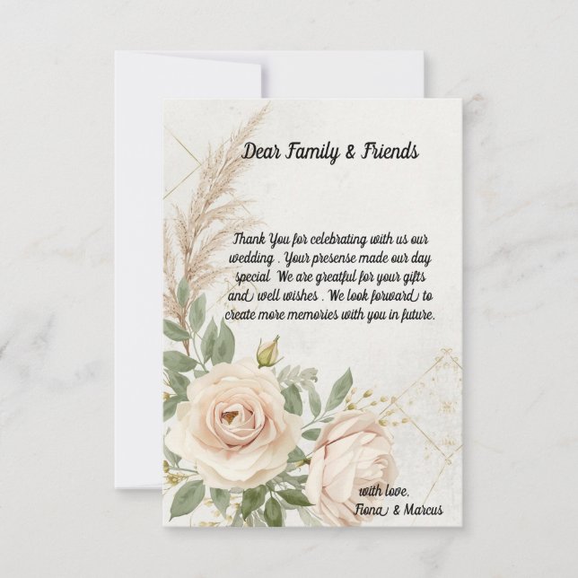 Cartão De Agradecimento Casamento de Rosas Rustic Clássico (Frente)