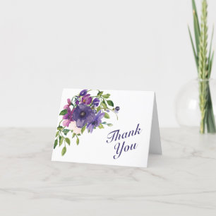 Cartão De Agradecimento Casamento de Rosas Selvagens Violetas Azuis