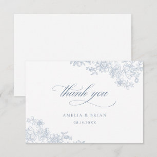 Cartão De Agradecimento Casamento de Roteiro Azul com Dobra Floral Floral 